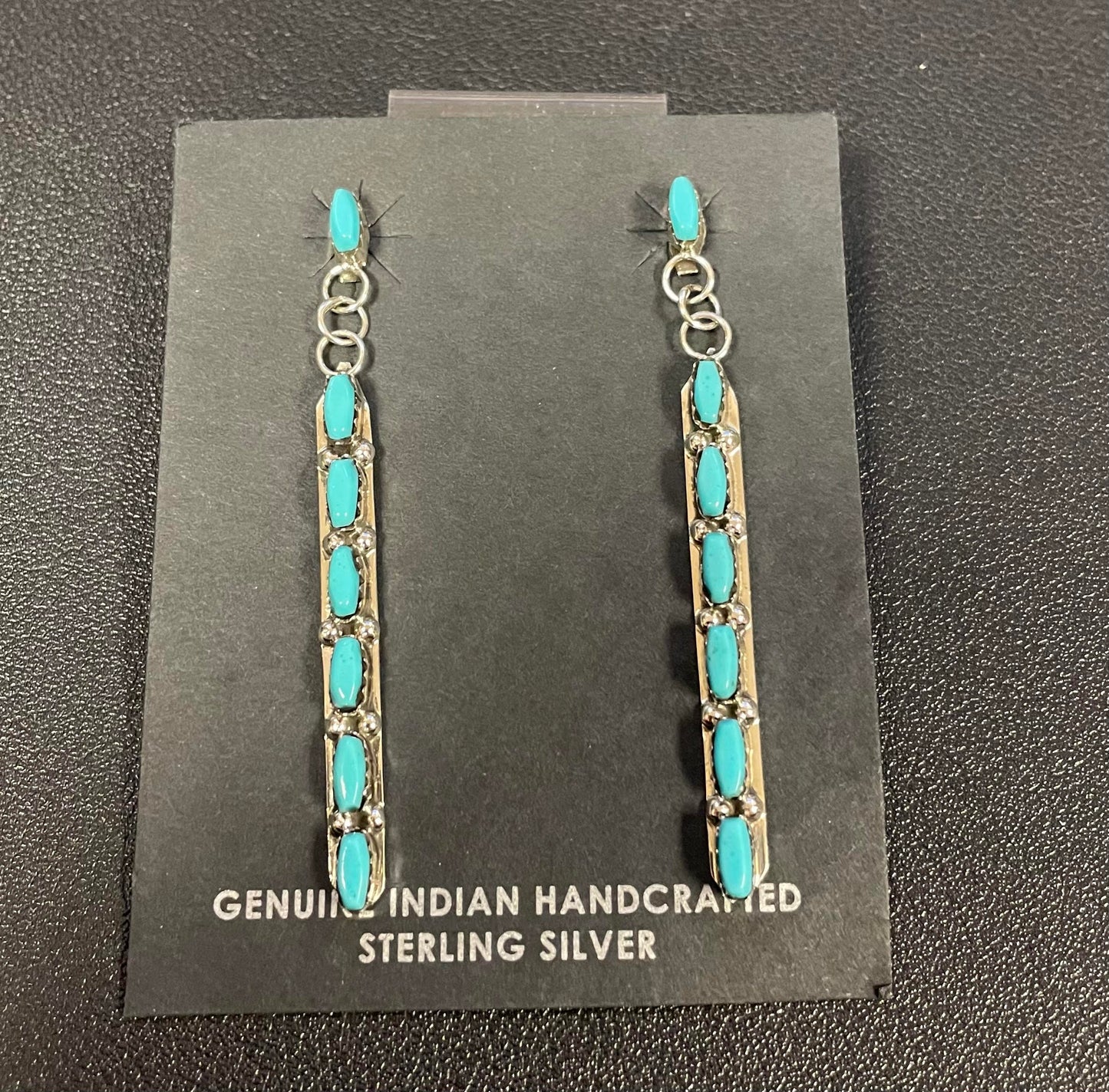 Needlepoint Turquoise Lined Dangle Earrings