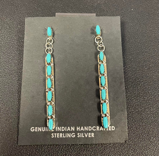 Needlepoint Turquoise Lined Dangle Earrings