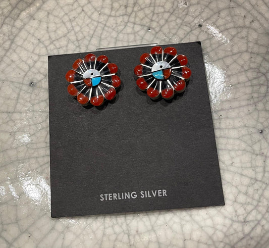 Sunface Flower Coral Post Earrings