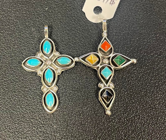 Intricate Multi-Stone Cross Pendant
