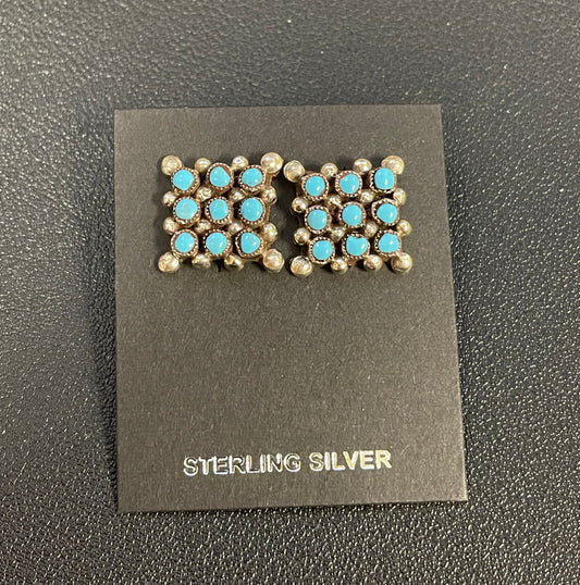 Square Turquoise Studded Post Earrings