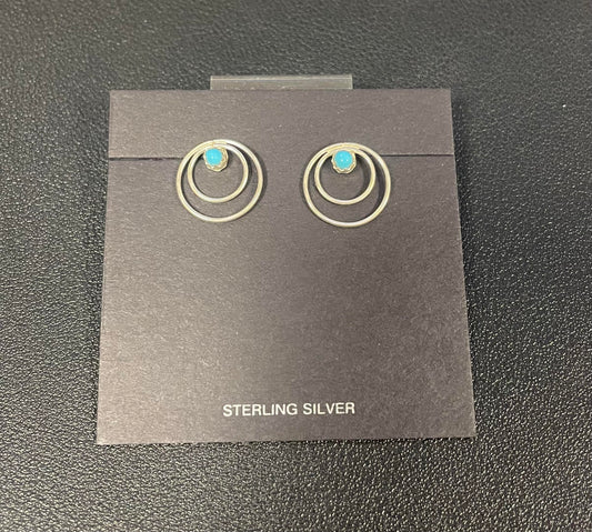 Double Hoop Turquoise Stud Earrings
