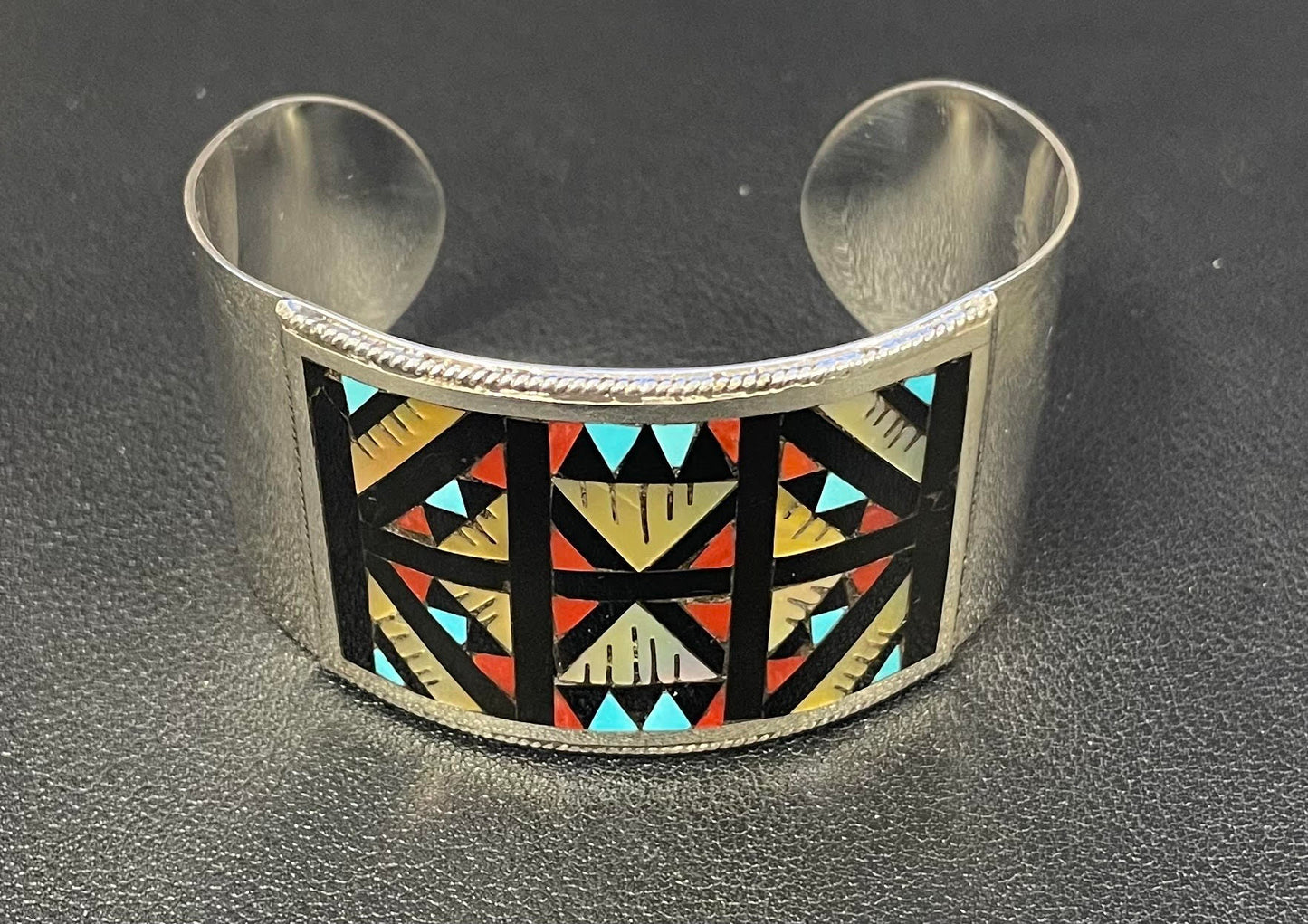 Multi-Stone Inlay Geometric Design Cuff