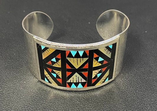 Multi-Stone Inlay Geometric Design Cuff
