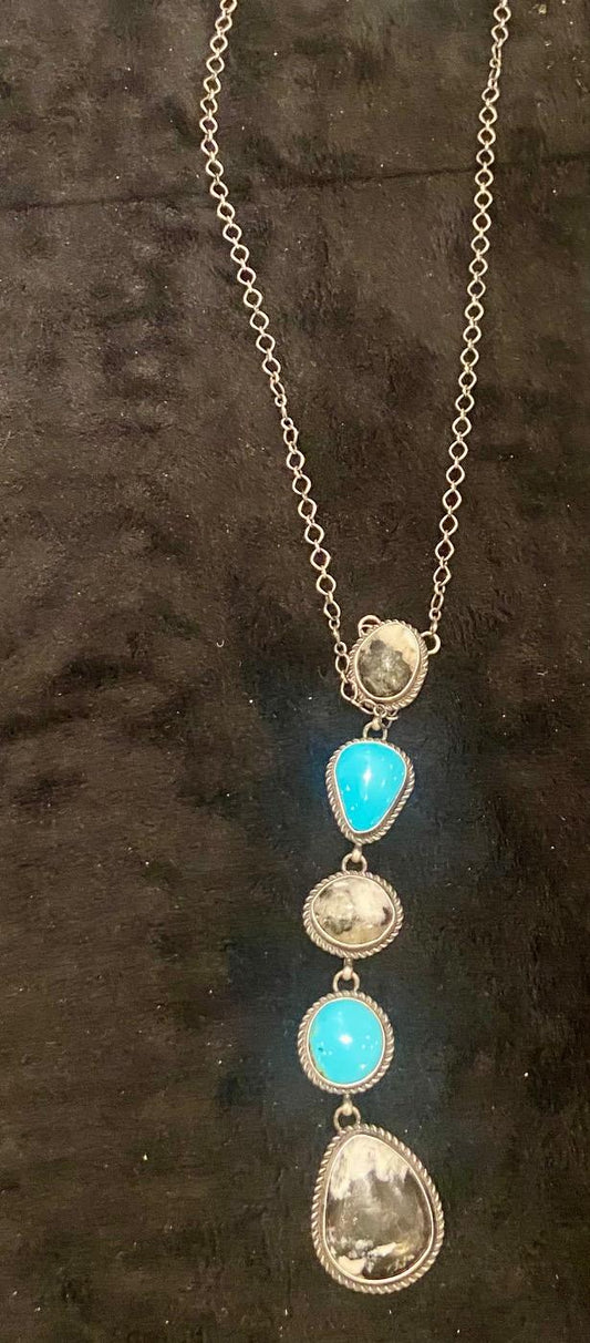 5-Stone Turquoise & White Buffalo Turquoise Necklace