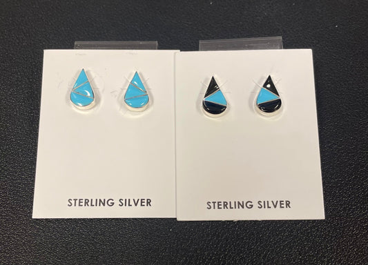 3-Stone Turquoise Inlay Teardrop Earrings