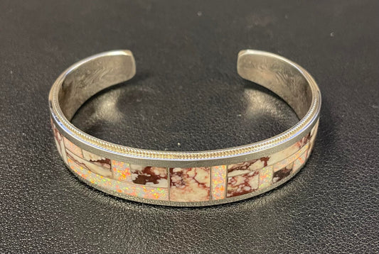 White Buffalo Turquoise and Opal Inlay Cuff