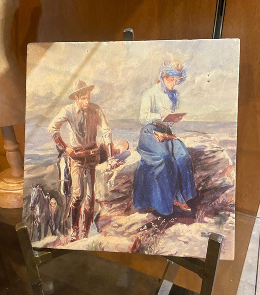 Cowboy and Lady Artist Stone Trivet