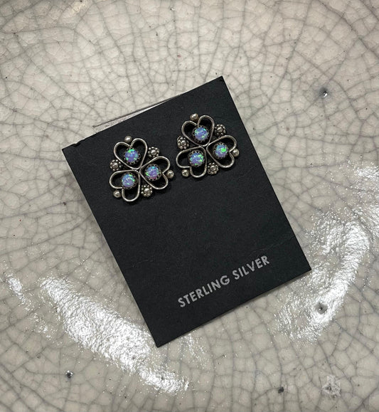 Silver with Three Hearts Post Earrings