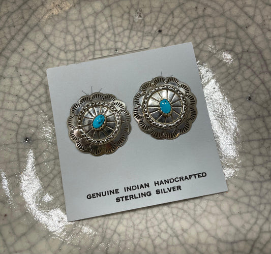 Stamped Concho Turquoise Post Earrings