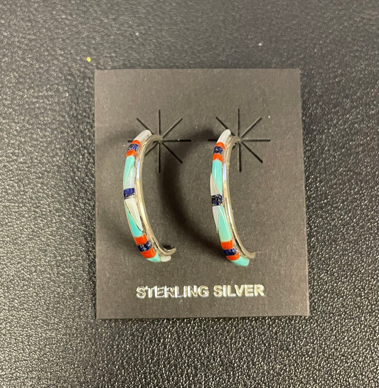 Multi-Stone Patterned Semi Hoop Earrings