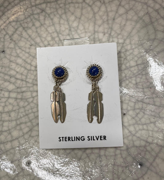 Small Feather Lapis and Onyx Dangle Earrings