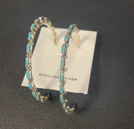 Needlepoint Turquoise Large Semi-Hoop Earrings