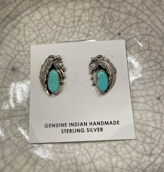 Navajo Turquoise with Leaf Post Earrings