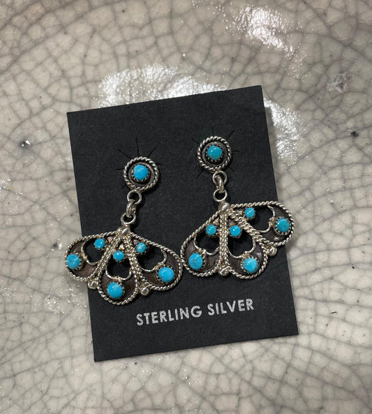 Turquoise Dot Fan Dangle Earrings