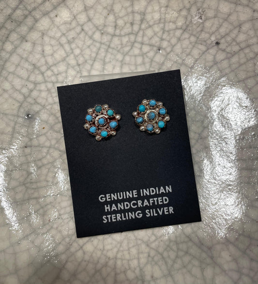 Round Silver Flower Earrings