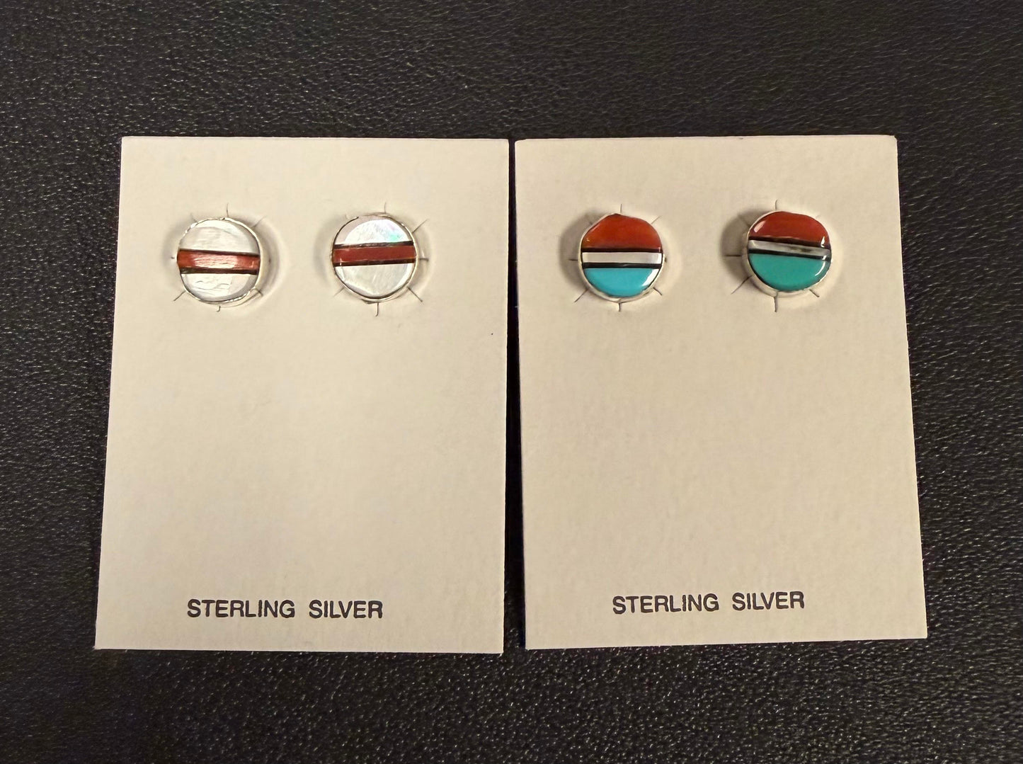 Inlay Striped Circle Post Earrings