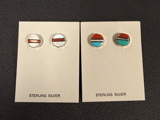 Inlay Striped Circle Post Earrings