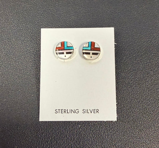 Zuni Inlay Circle Stud Earrings