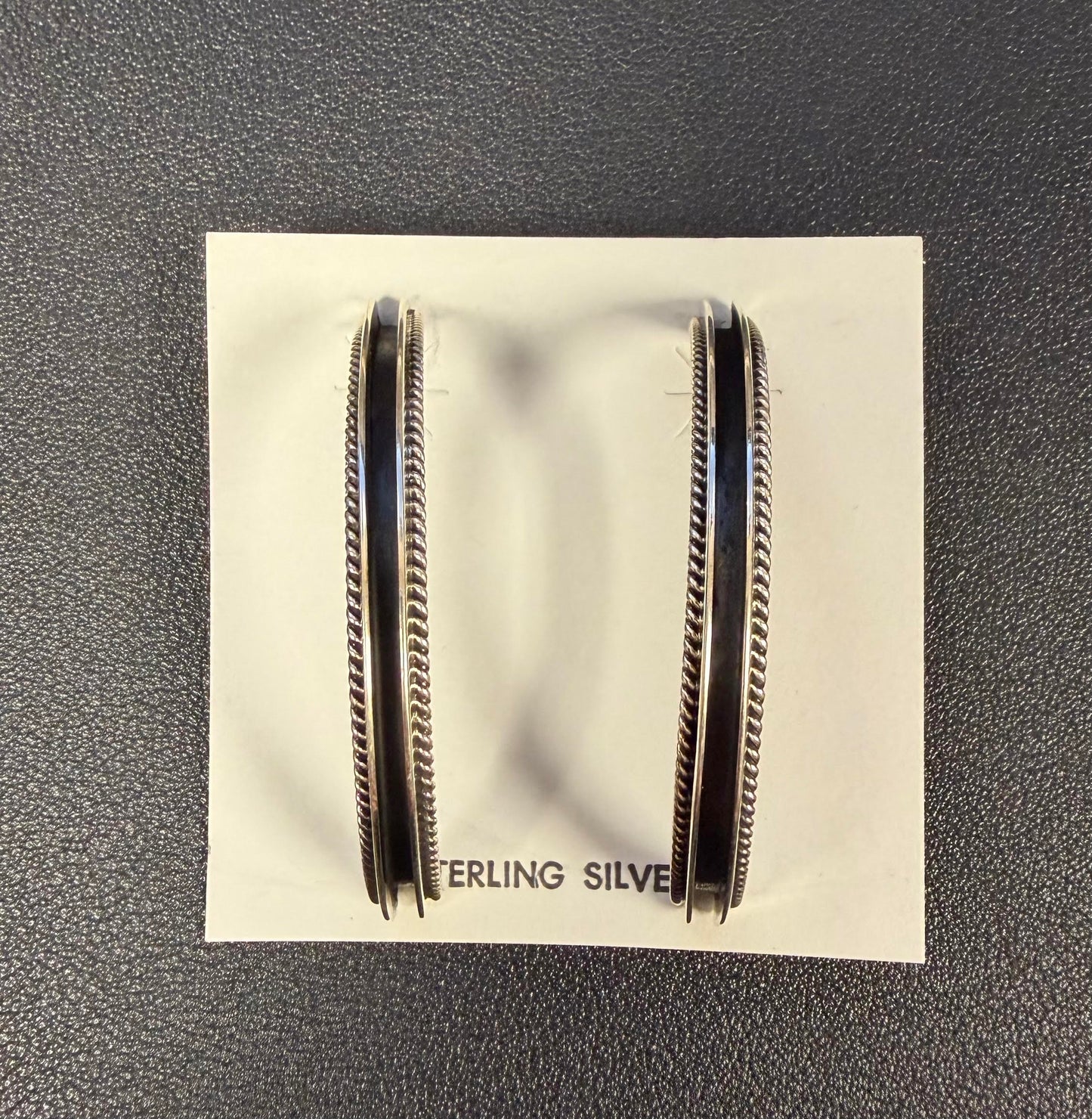 Large Black and Silver Hoop Earrings