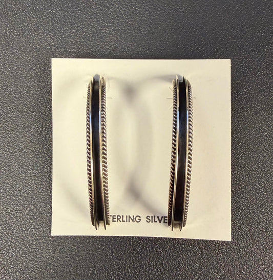 Large Black and Silver Hoop Earrings