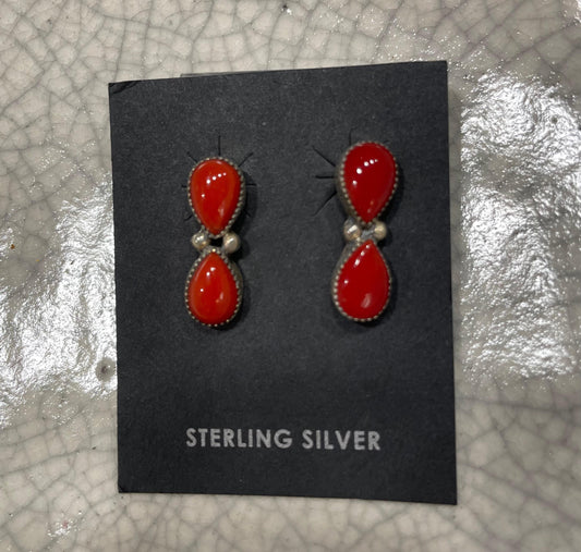 Two Teardrop Coral Post Earrings