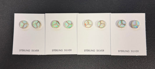 Opal Inlay Circle Stud Earrings