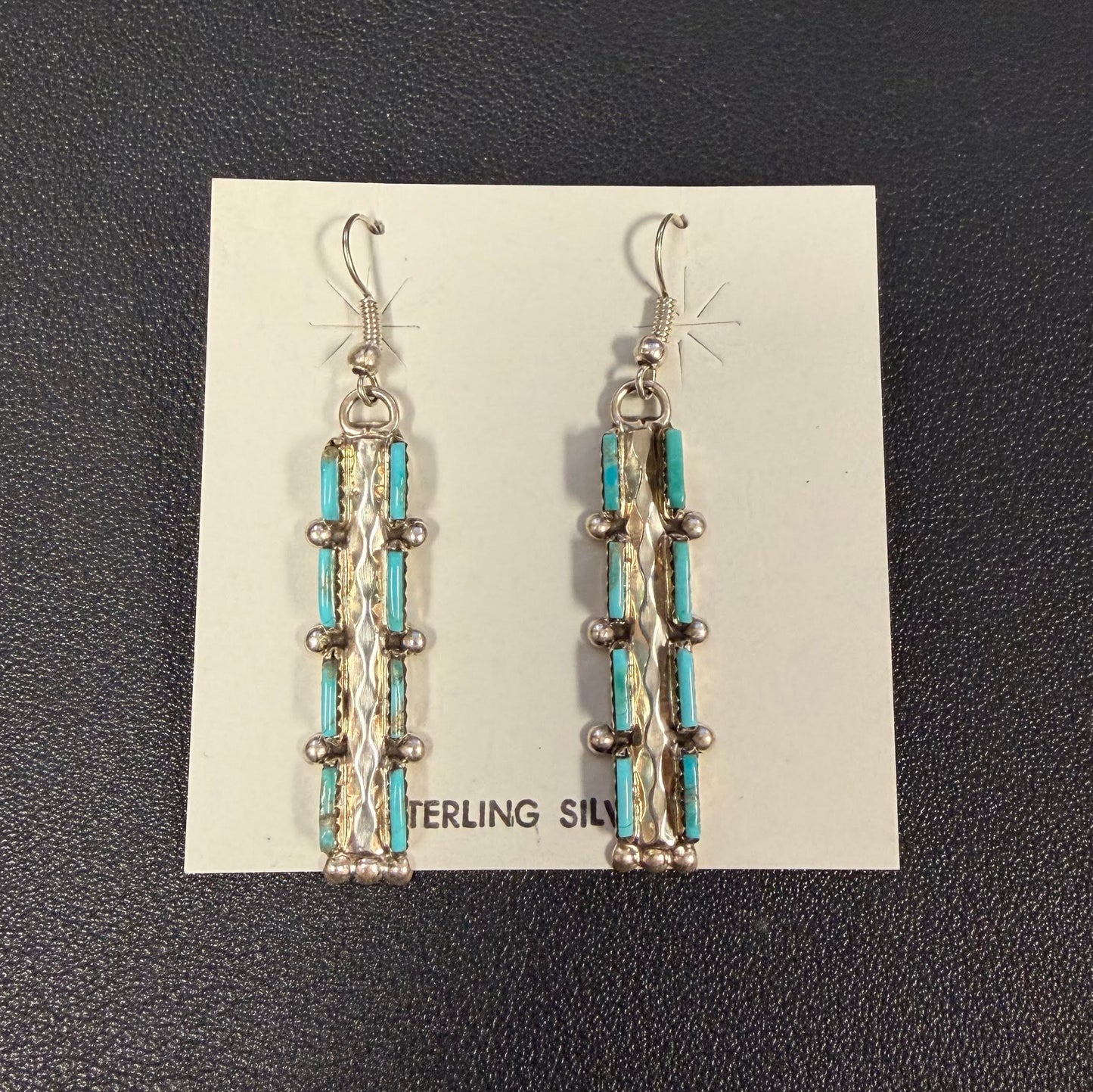 Dual Needlepoint Turquoise Dangle Earrings
