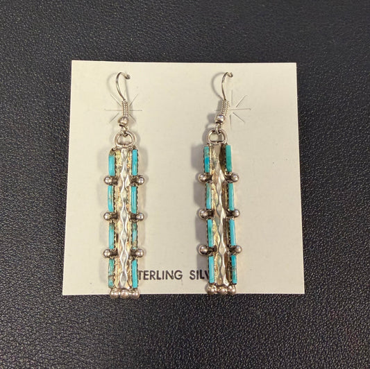 Dual Needlepoint Turquoise Dangle Earrings