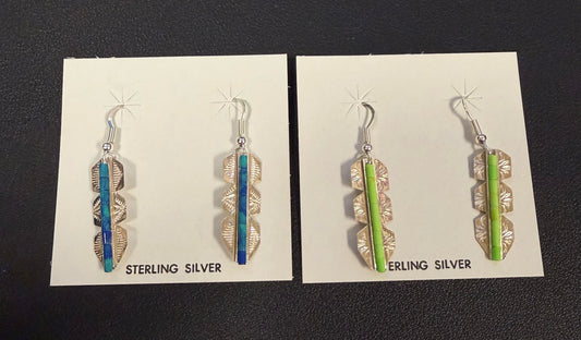 Stamped Silver Bead Lined Dangle Earrings