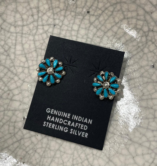Clip On Turquoise Flower Inlay Earrings E87