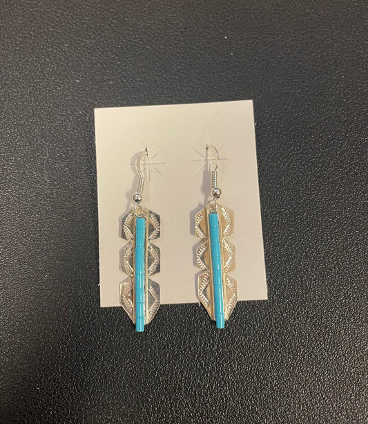 Navajo Vertical Turquoise Bead Dangle Earrings