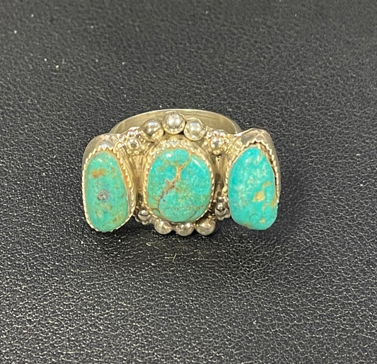 Intricate 3-Stones Turquoise Ring