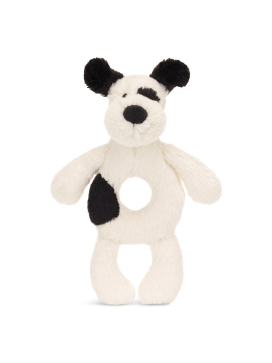 Jellycat Bashful Black & Cream Puppy Ring Rattle