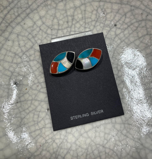 Zuni Multi Stone Football Earrings