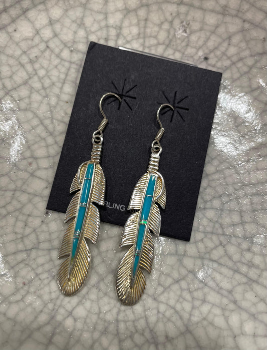 Feather Turquoise and Opal Inlay Earrings