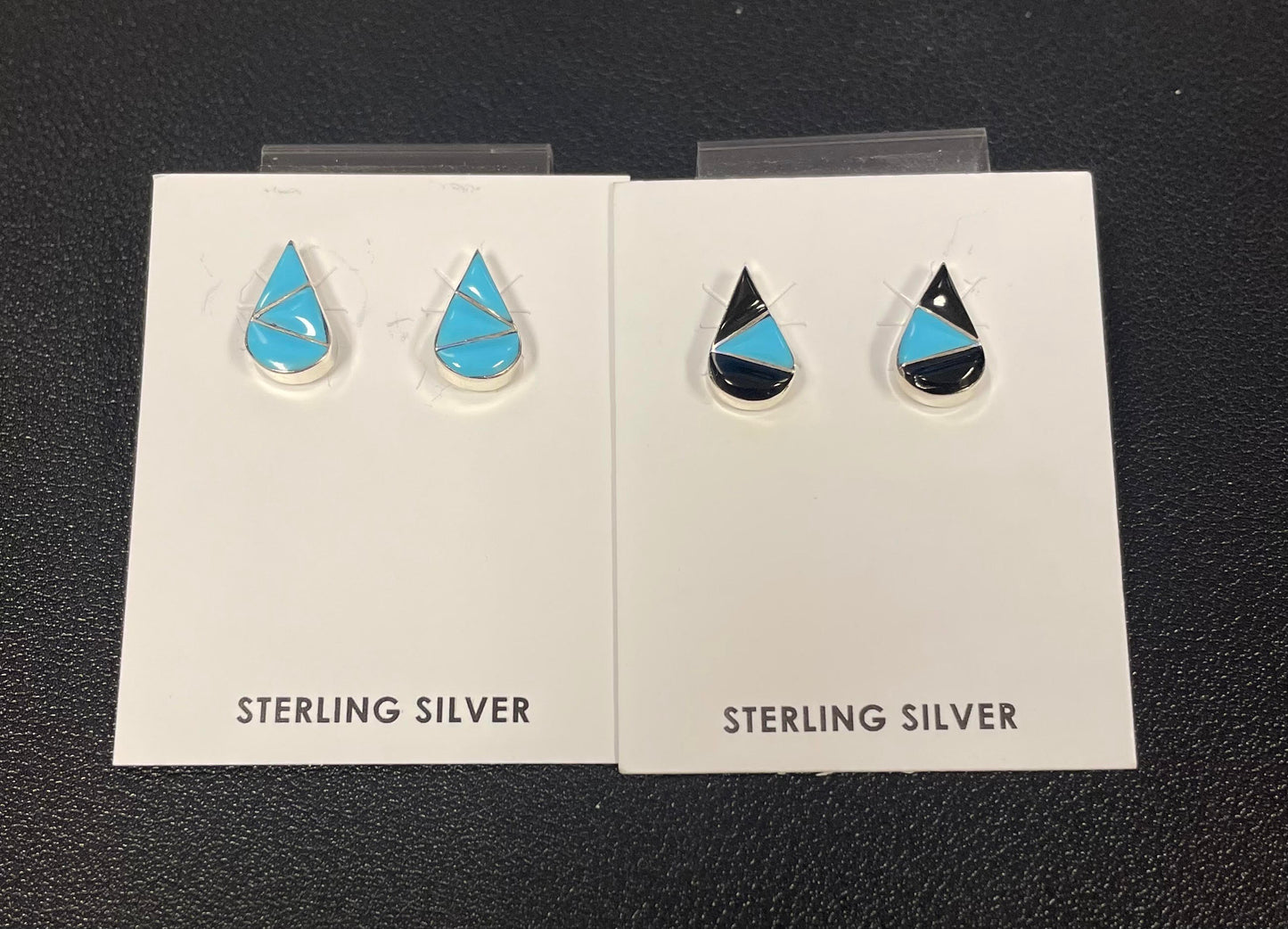 3-Stone Turquoise Inlay Teardrop Earrings