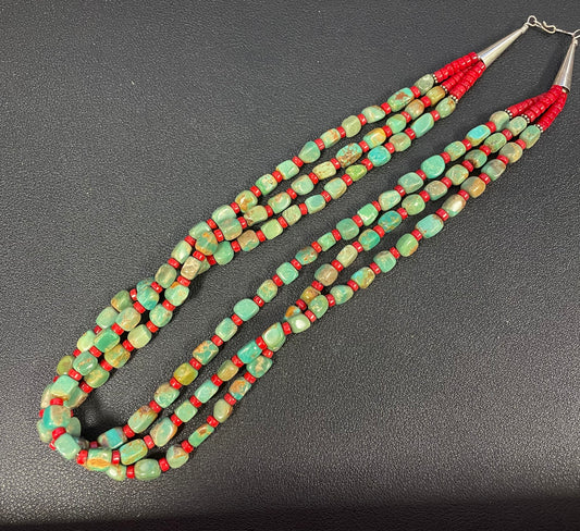 3-Strand Green Turquoise Beaded Necklace