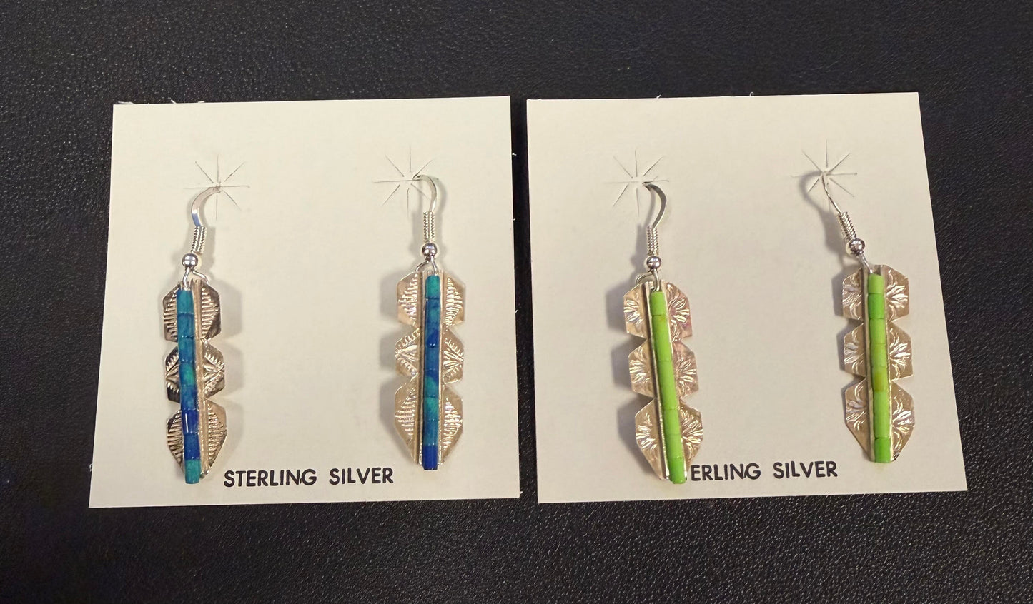 Stamped Silver Bead Lined Dangle Earrings