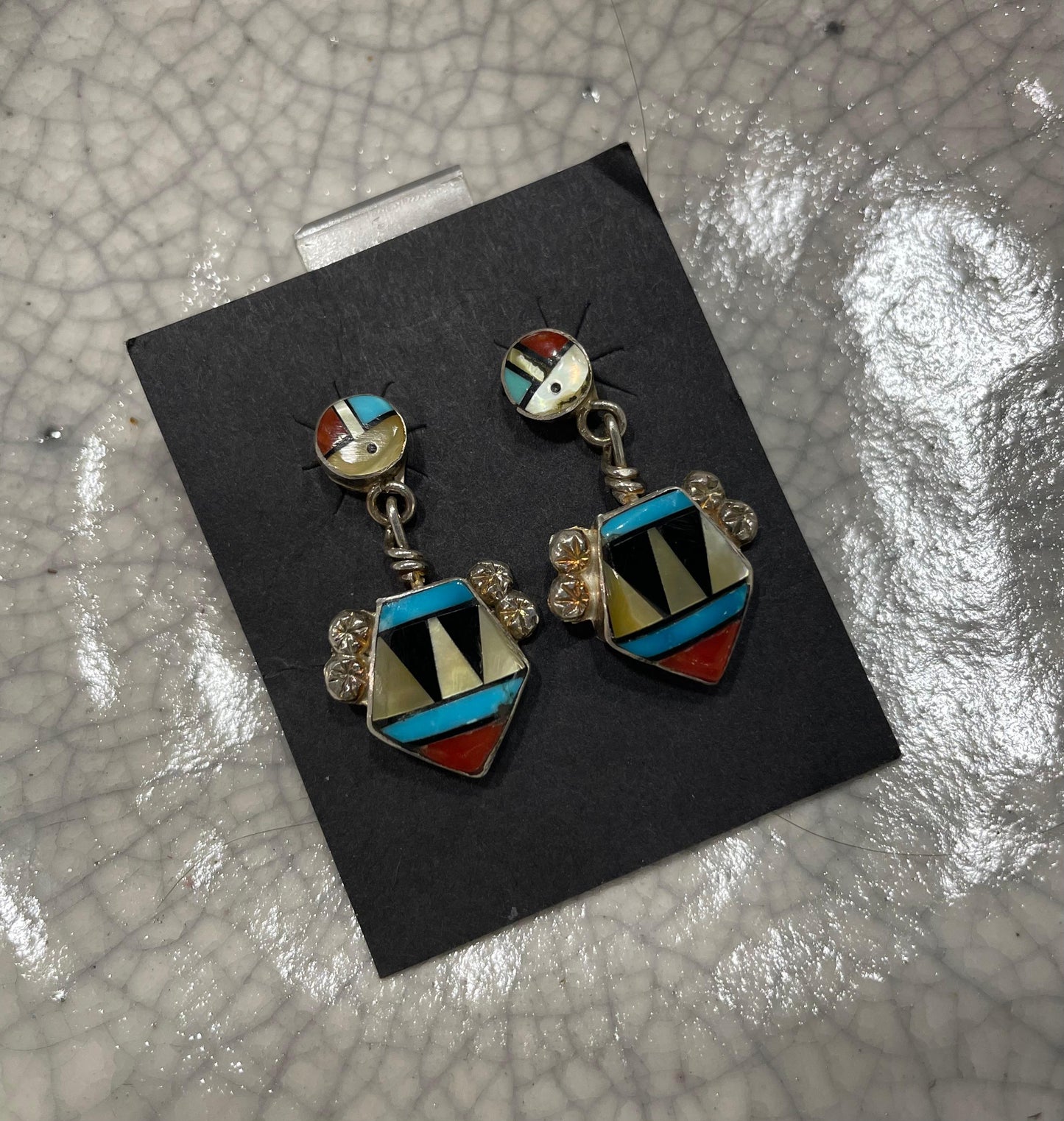 Zuni Multi Stone Dangle Earrings