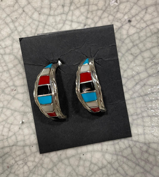 Zuni 1" Inlay Hoop Earrings
